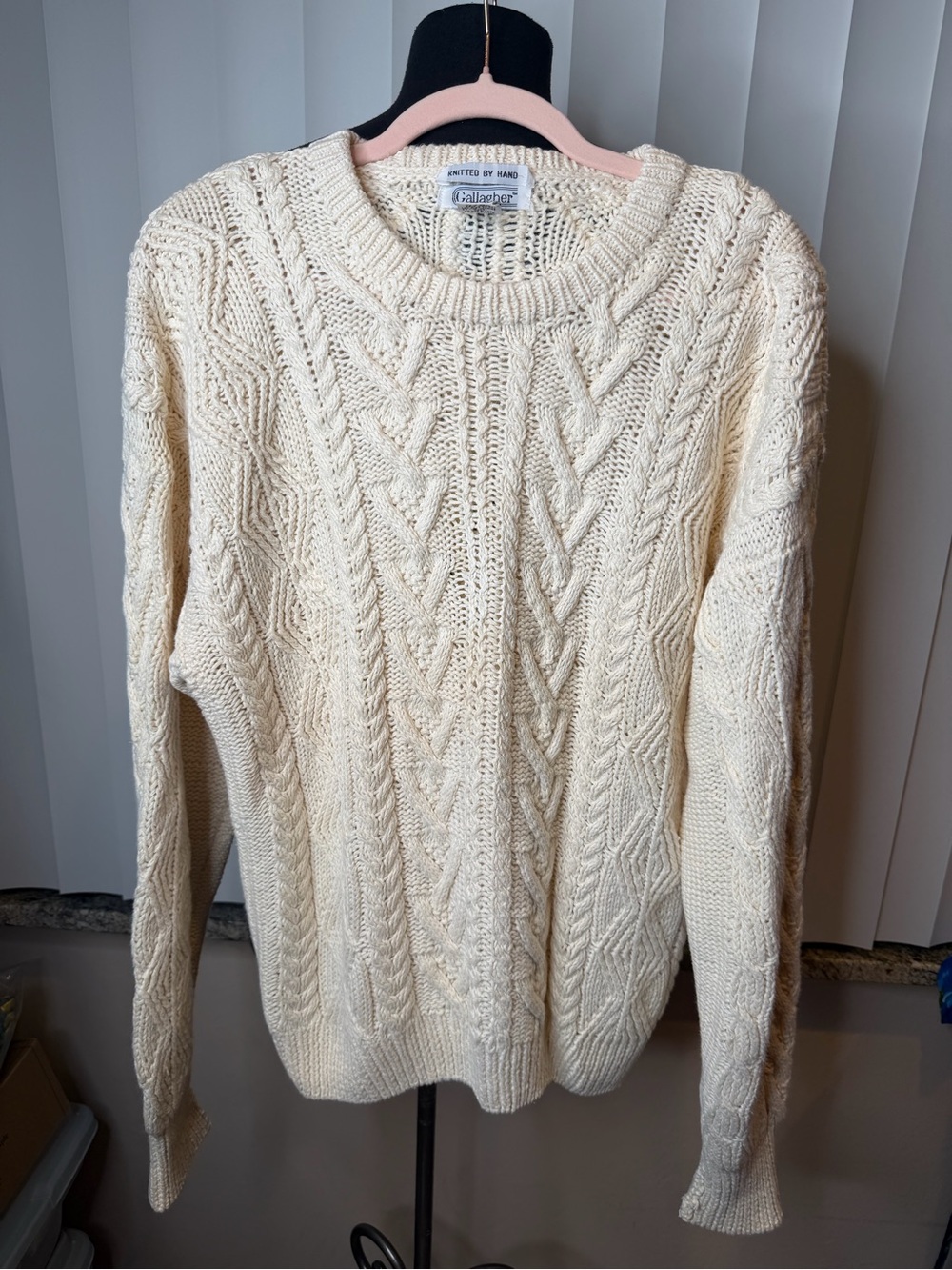 Vintage Gallagher Ivory hand-knit Cable Knit Aran fisherman sweater Size Medium